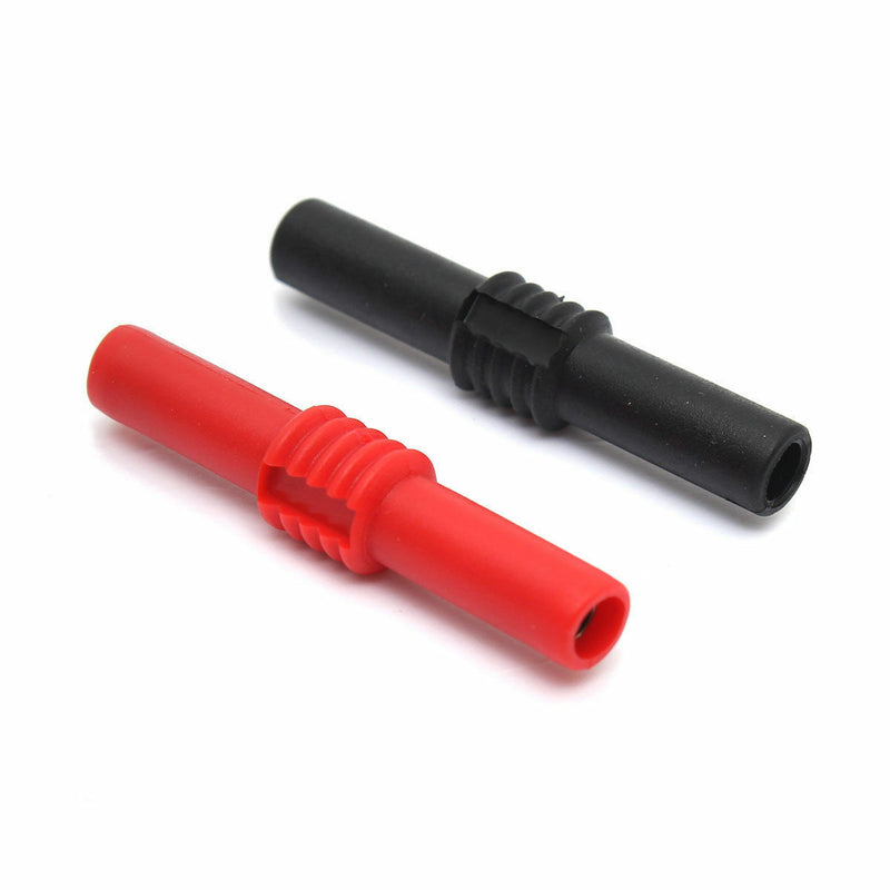 2pcs Black+Red Insulated 4mm to 4mm Banana Plug Female Socket Connector BE uWTEU