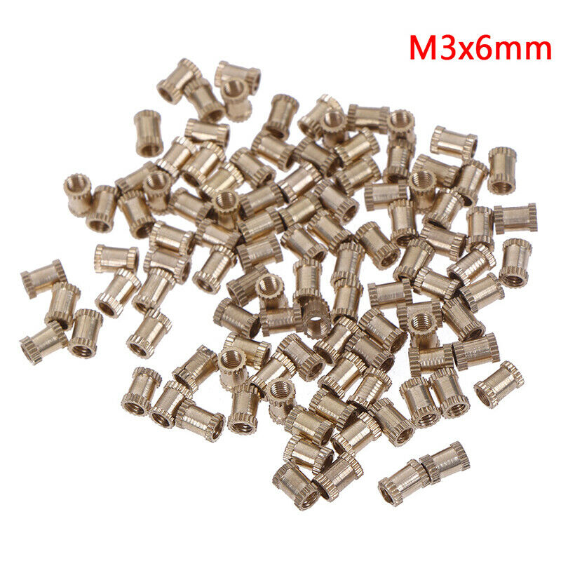 100Pcs M3x6mm Threaded Round Brass Knurl Thread Insert Nuts Brass Tone Nuts. PSE