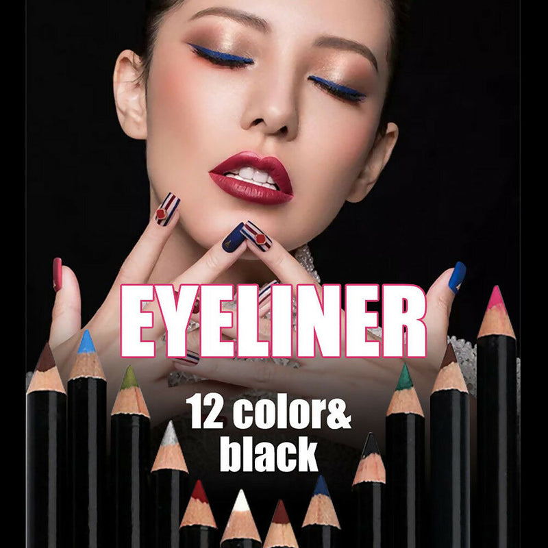 3in1 12 Colors Eyeliner Pencil Waterproof Eyebrow Pen Lip Stick Eyes Makeup