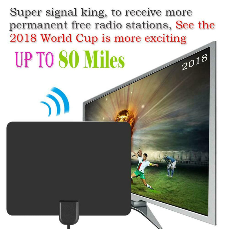 Digital TV Antenna VHF UHF Aerial with Amplifier 80 Miles DVB-T/T2 Receiver