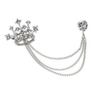 2pcs Elegant Crown Tassel Chain Brooch Lapel Pin For Coat Suit Wedding Party