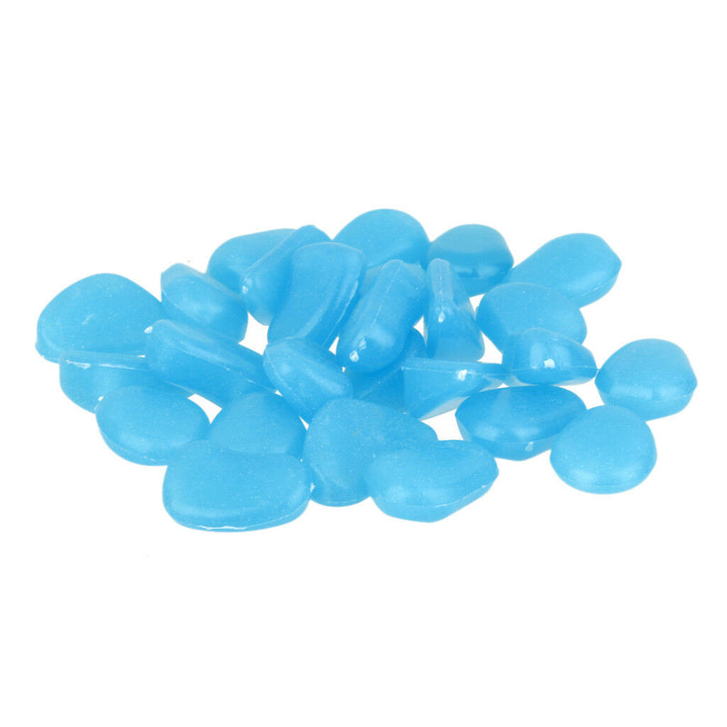 100 GLOW IN DARK PEBBLES STONES LUMINOUS GARDEN OUTDOOR HOME DECOR SKY BLUE