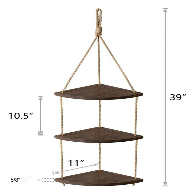 3 Layers Wood Hanging Rack Corner for Living Room Bedroom Bathroom Decor