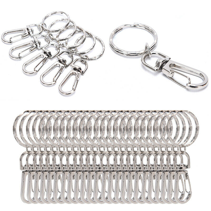 10X 25mm Keyring Ripple Lobster Clasp Keychain Short Chain Split Ring DIY F Hn