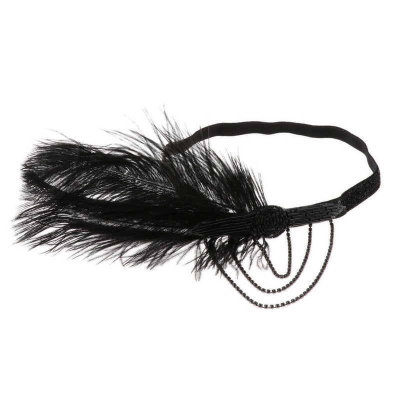 1920s Flapper Feather Headband/Women Rhinestone Beaded Headpiece/Bohemian Style