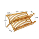 Folding Bamboo Dish Rack Drying Rack Holder Utensil Drainer Plate Storage H