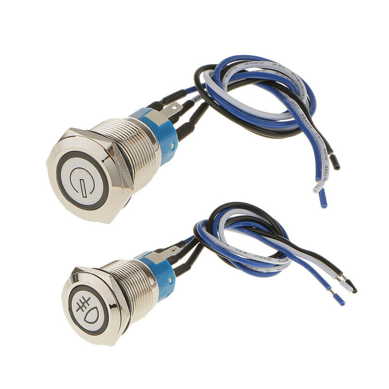 2 Pieces 12V 19mm Latching LED Metal Push Button Panel Switch Waterproof