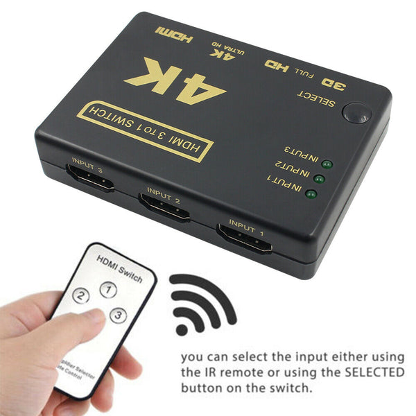 Ultra HD 4K 2K HDMI Switcher 3x1 Display Selector with Remote Controller #gib