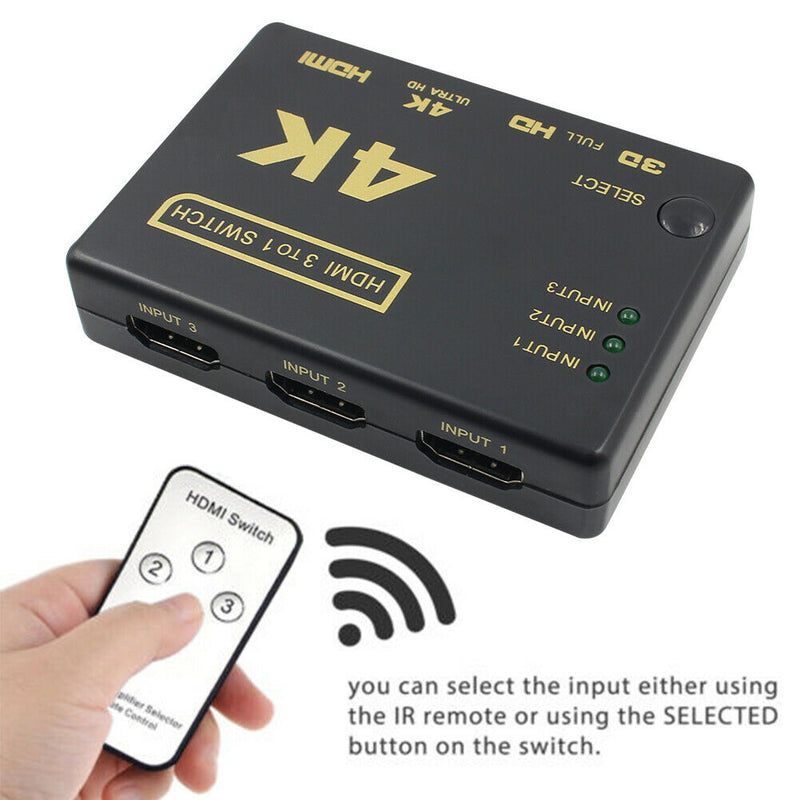 Ultra HD 4K 2K HDMI Switcher 3x1 Display Selector with Remote Controller