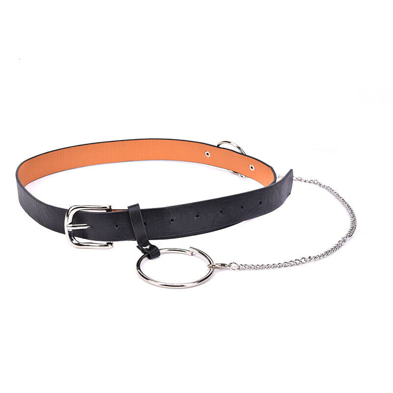 Gothic Chain Belt Circle Hollow Out Punk Unisex Adjustable Leather Buckle B BX