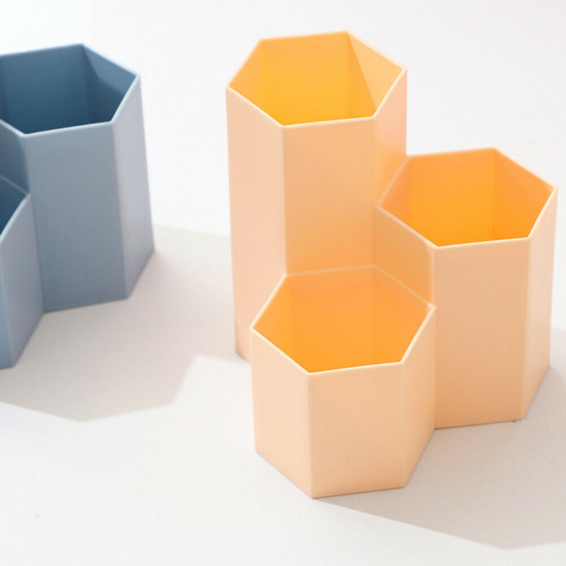 3 Lattices Makeup Brush Storage Box Cosmetics Pen Holder Organizer (Pink) A