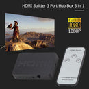 HDMI Splitter 3 Port Hub Box 3 in 1 Out Switcher 1080P HD w/ Remote Control