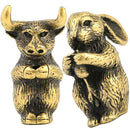 2pcs Lucky Fengshui Decor Brass Zodiac Rabbit Ox Statues Incense Holder