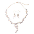 Elegant Leaf Pearls Diamante Necklace Earring Wedding Bridal Jewelry Set