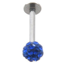 Internally Thread Crystal Labret Lip Stud / Tragus Bar / Monroe 4mm (blue)