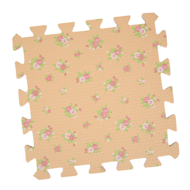 9 Pieces Interlocking Foam Mat Floor Tiles Kids Play Mats Peach Flower