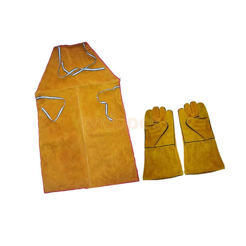 Welder Apron Heat Insulation Cowhide Leather +1 Pair Yellow Welding Gloves