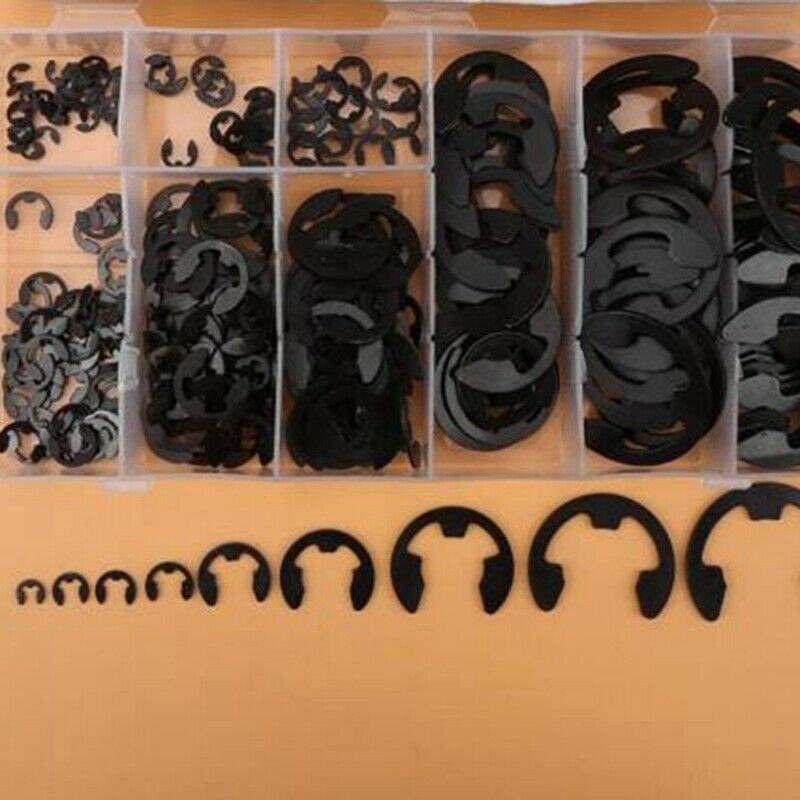 300Pcs/Box Metal E-Clips Shaft Retaining Rings Black E-Type Clip Washers Ri N4A1
