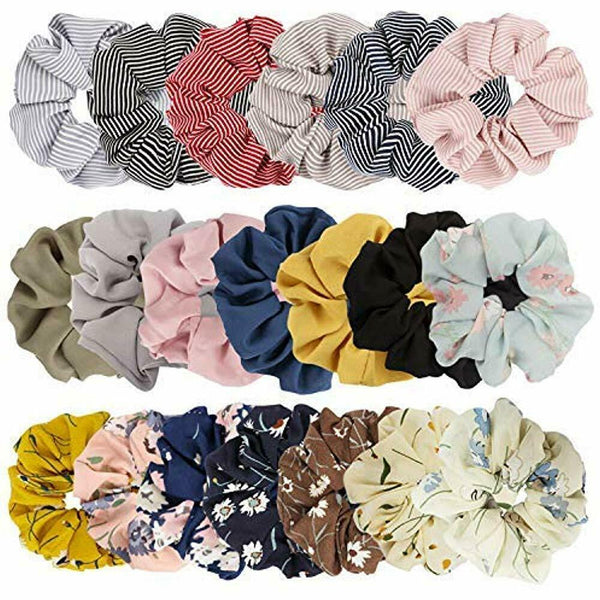 20 Elastics & Ties Pack Women's Large Chiffon Hair Scrunchies Bow Ponytail Favor