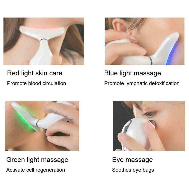 LED Photon Therapy Neck Face Lifting Massager Vibration Reduce Tighten Skin L7A4