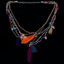 Elegant Women's Ethnic Style Feathers Tassels Beads Multi-layer Chain Neckl