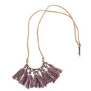 Round Fringed Tassel Pendant Long Leather Rope Chain Necklace for Women Swe