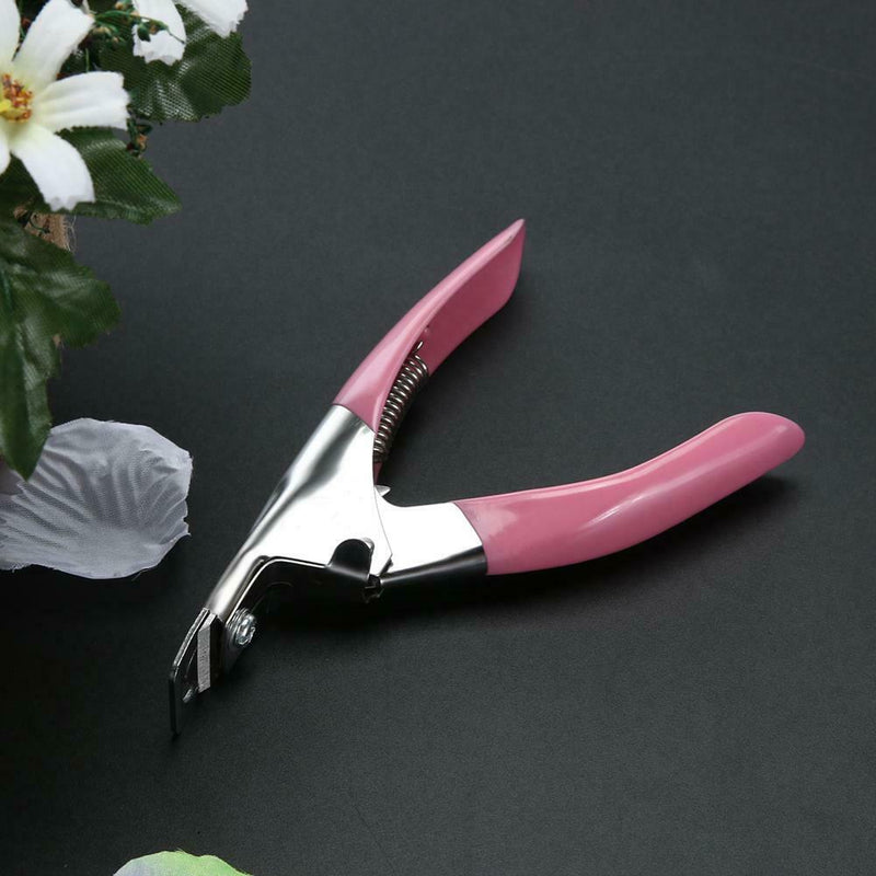 Manicure Cutter Clipper False Nail U One Word Cut Stainless Steel (Pink)