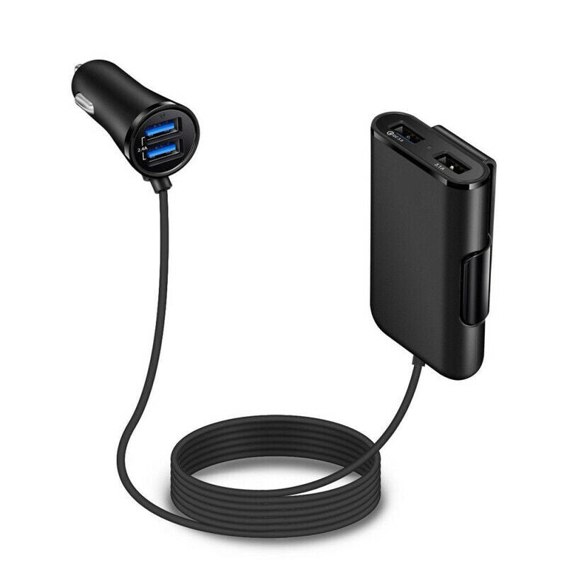 4-Port USB Passenger Car Travel Quick Charger Front/Back Seat Adapter for Phone