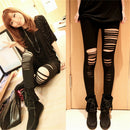 Sexy Black Punk Ripped Torn Slashed Cut Striped Leggings Pants Gothic Club  Z