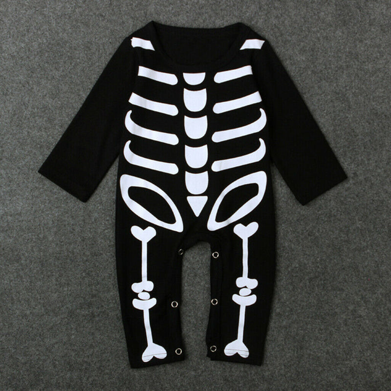 One Piece Skeleton Halloween Costume Bodysuit Baby Boys Girls Play Romper 80