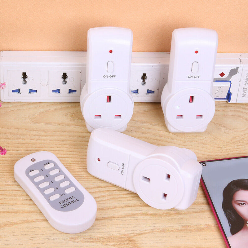 3pcs UK Plug Power Outlet Light Switch Socket+1pc Wireless Remote Control