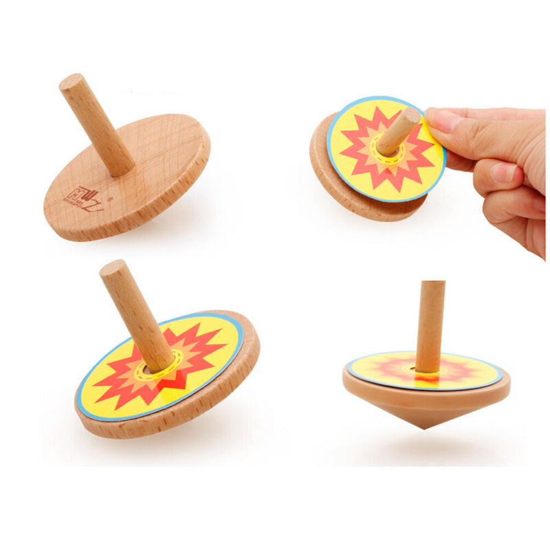 Wooden Classic Spinning Top Gyro Children Kids Developmental Gifts MOAU