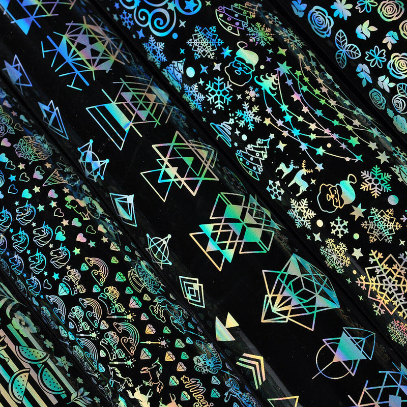 8x Holographic Nail Foil Xmas Dreamcatcher Geometric Nail Art Transfer Decals