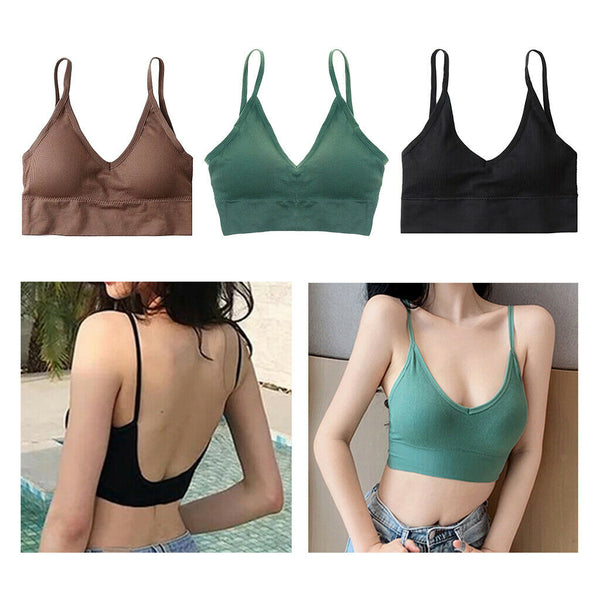 3 Pack Womens V Neck Padded Bralette Comfort Bra