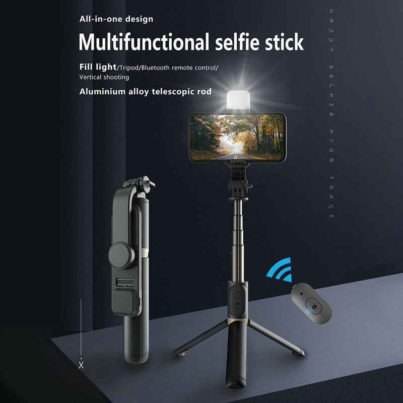 Q03S Aluminum Bluetooth Selfie Stick Tripod w/ Remote Shutter + Fill Light A