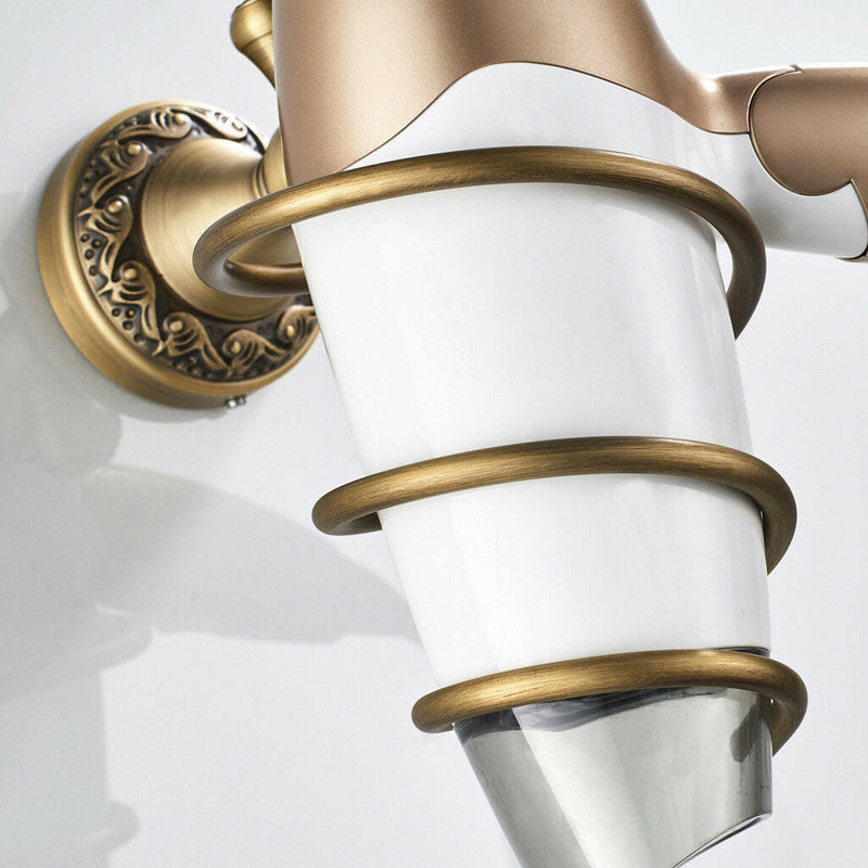 Spiral Blow Hair Dryer Stand Holder Wall Mounted Holder Rack Organizer Brass