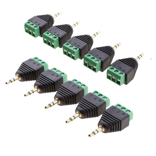 10x 3.5mm 1/8" Stereo Audio Male Plug to AV 3-Screw Terminal Connector