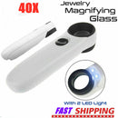 40X Magnifying Loupe Jewelry Jewelers Pocket Magnifier Loop Eye+leather bag 2led