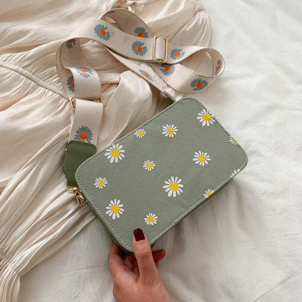 Small Fresh Leather Shoulder Bags Women Girls Floral Messenger Bags (Green)