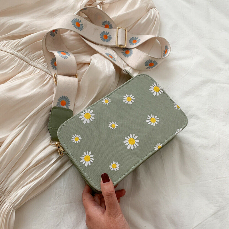 Small Fresh Leather Shoulder Bags Women Girls Floral Messenger Bags (Green)