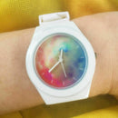 2018 Womens Jelly Silicone Quartz Waterproof Wrist Watches Colorful Galaxy V1D0