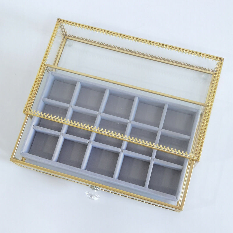 Glass Lidded Jewelry Box Bracelet Keepsake Decorative Display Tray Clear Box
