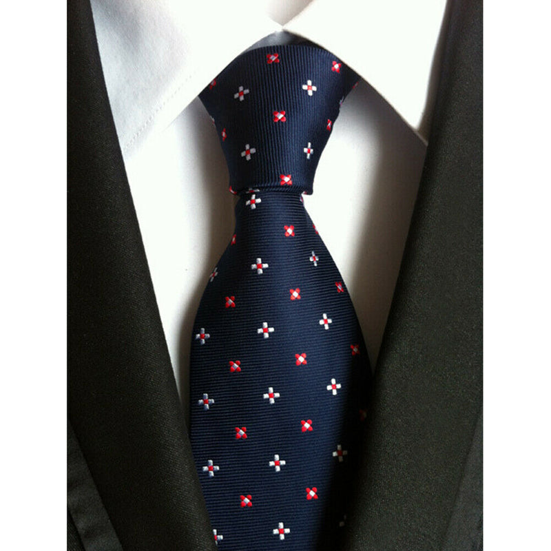 Red White Blue Flowers Neoclassical Spend 100% Silk Jacquard Tie Men's Tie