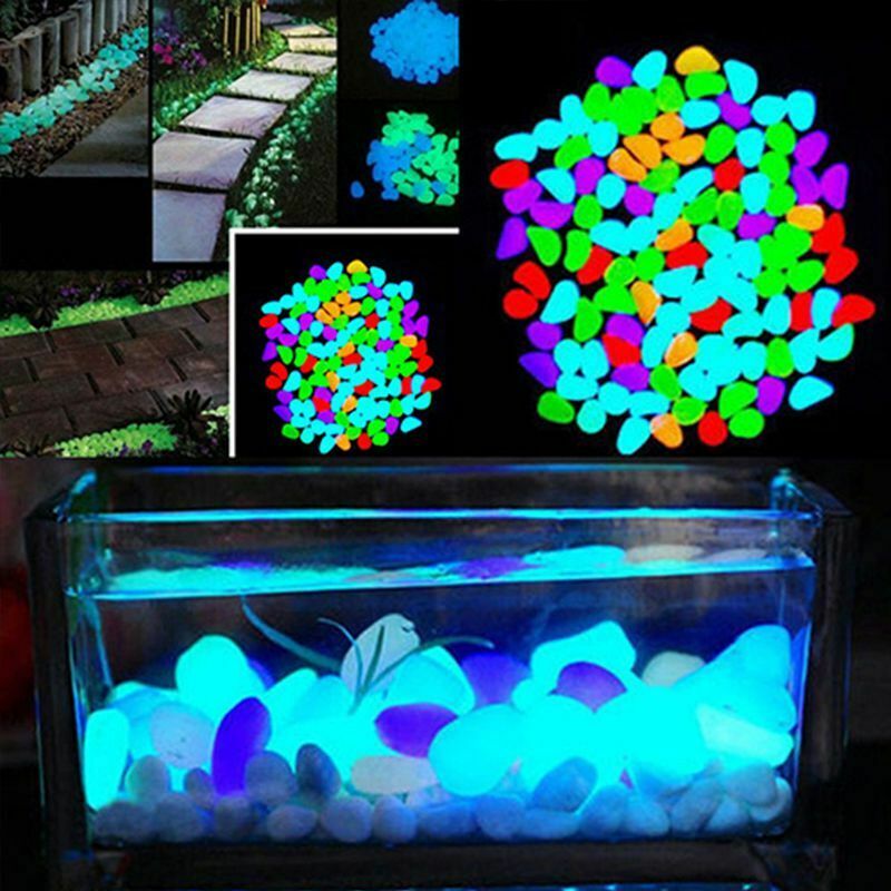 100Pcs Glow in the Dark Pebbles Artificial Stone Walkway Aquarium Fish Tank Q4X7