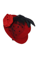 Ladies Hair Clip Decorated Net Yarn Feather Burlesque Mini Top Hat Red Punk