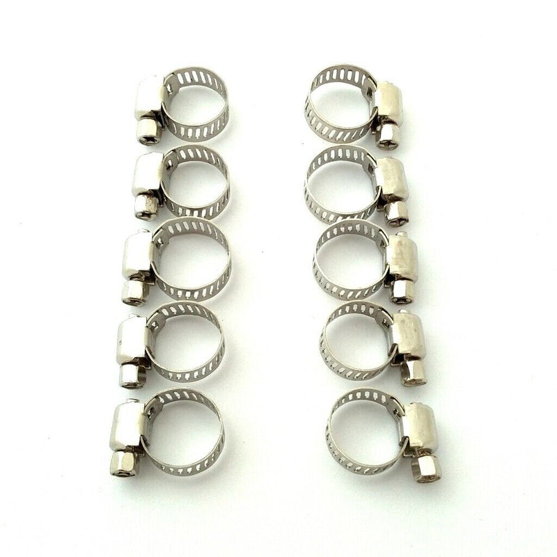10 Pack Stainless Steel Adjustable 10-16mm Size Range Worm Gear Hose Clamp Fuel
