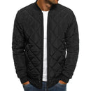 Men Long Sleeve Diamond Stand Collar Winter Padded Jacket (Black L) A