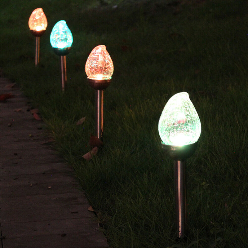 2pcs Steel Solar LED Crackle Lamp Spike Peach Shape Outdoor Landscape Light A