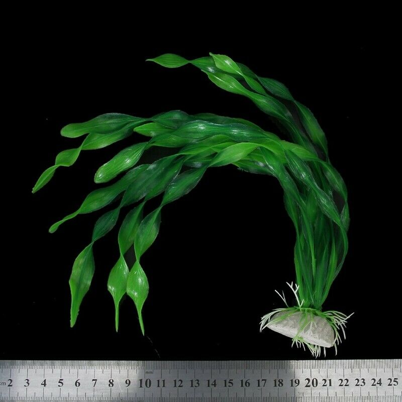 30CM Plastic Aquarium Plants Ornament w/ Base for Fish Tank - Green G8L3