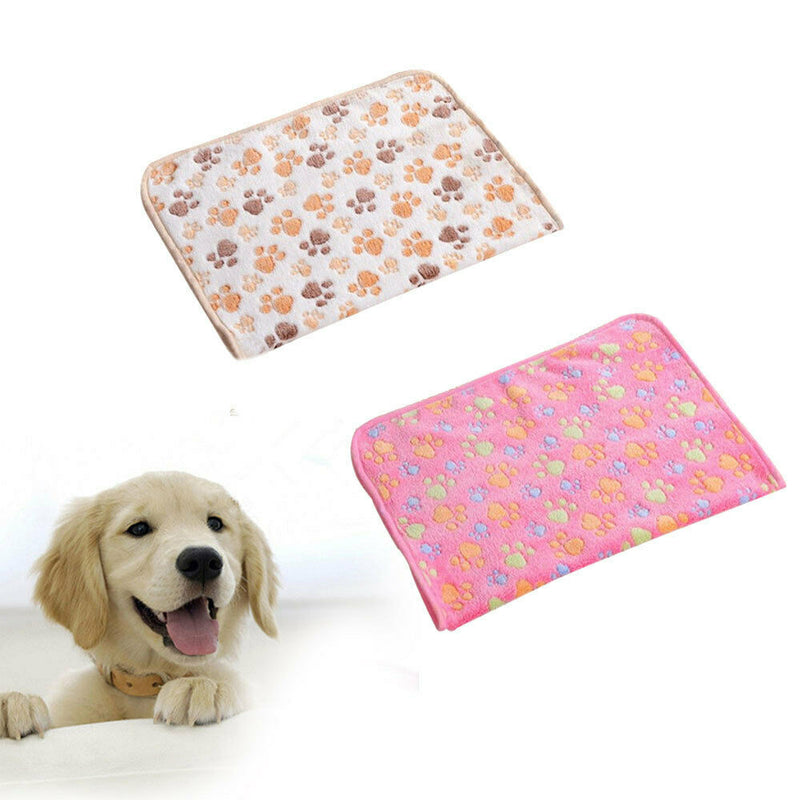 2pcs Comfortable Pet Bed Mats Sleep Paw Print Dog Cat Puppy Fleece Soft Blanket